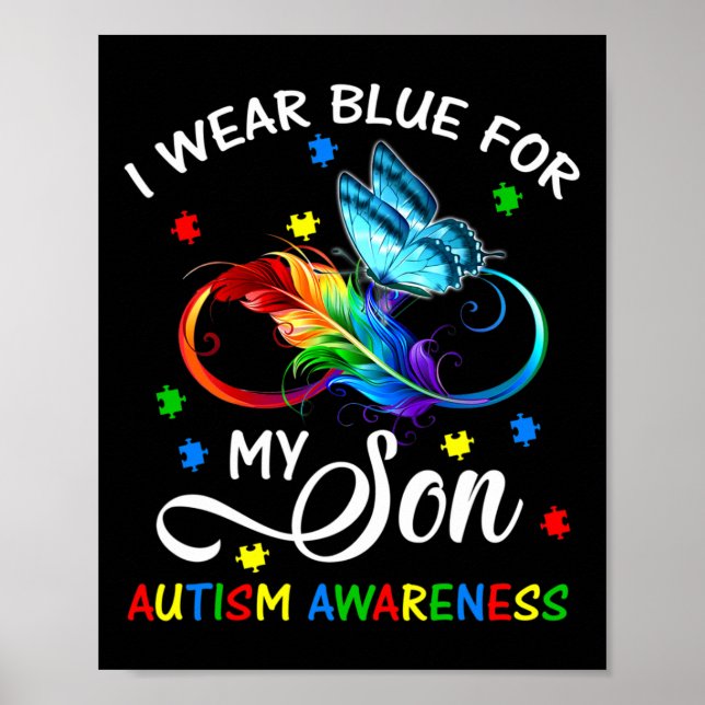 I Wear Blue For My Son Autism Awareness Mum Dad  Poster (Front)