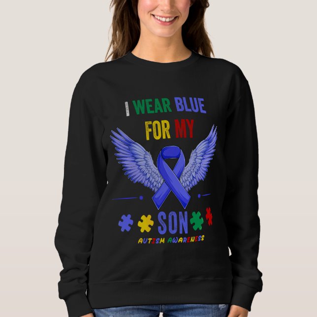 I Wear Blue For My Son Autism Awareness Puzzle Ang Sweatshirt (Front)