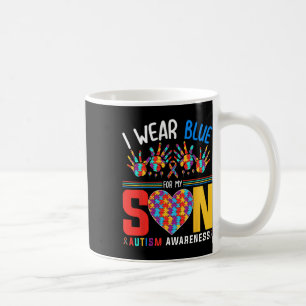I Wear Blue For My Son Autism Awareness Puzzle Hea Coffee Mug