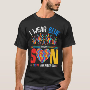 I Wear Blue For My Son Autism Awareness Puzzle Hea T-Shirt