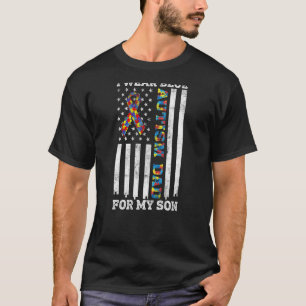 I Wear Blue For My Son Autism Dad Puzzle Ribbon Fl T-Shirt