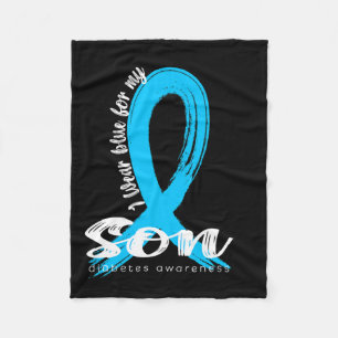 I Wear Blue For My Son Diabetes Awareness Blue Rib Fleece Blanket