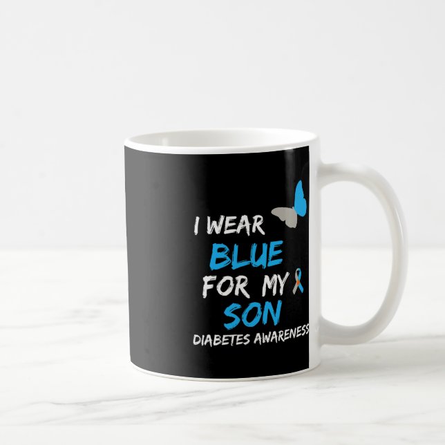 I Wear Blue For My Son Diabetes Awareness Ribbon B Coffee Mug (Right)