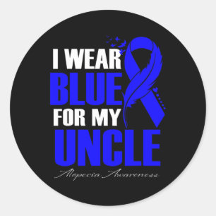 I Wear Blue For My Uncle Alopecia Feather Classic Round Sticker