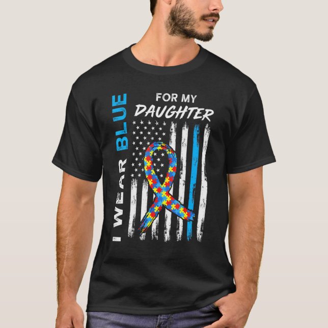 I Wear Blue My Daughter American Flag Ribbon Puzzl T-Shirt (Front)