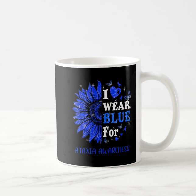 I wear Blue Twinkle Heart Sunflower Ataxia Awarene Coffee Mug (Right)