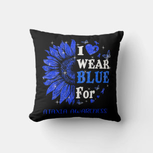 I wear Blue Twinkle Heart Sunflower Ataxia Awarene Cushion
