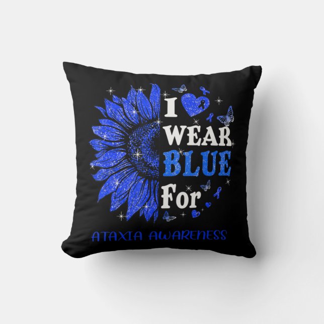 I wear Blue Twinkle Heart Sunflower Ataxia Awarene Cushion (Front)
