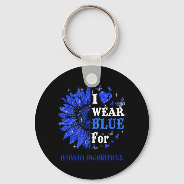 I wear Blue Twinkle Heart Sunflower Ataxia Awarene Key Ring (Front)