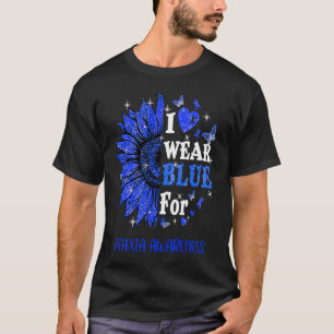 I wear Blue Twinkle Heart Sunflower Ataxia Awarene T-Shirt