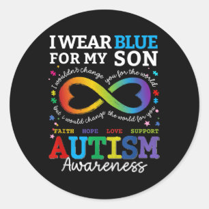 I Wear Blues For My Son Autism Awareness Mum Dad P Classic Round Sticker