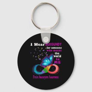 I Wear Burgundy Brain Aneurysm Awareness Key Ring