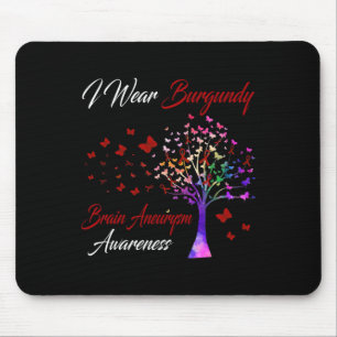 I Wear Burgundy Brain Aneurysm Awareness Tree Ribb Mouse Pad