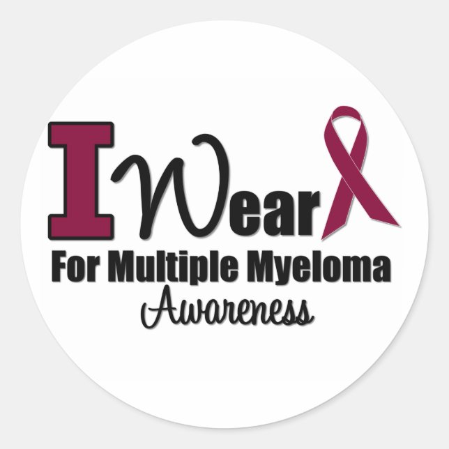 I Wear Burgundy Ribbon Multiple Myeloma Awareness Classic Round Sticker (Front)