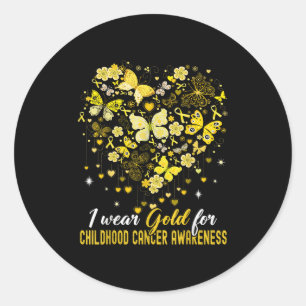 I Wear Gold For Childhood Cancer Awareness Butterf Classic Round Sticker