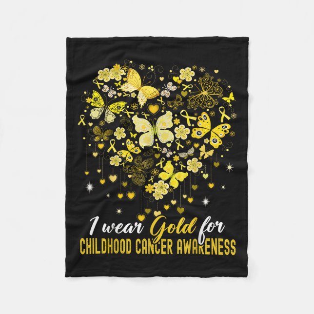 I Wear Gold For Childhood Cancer Awareness Butterf Fleece Blanket (Front)