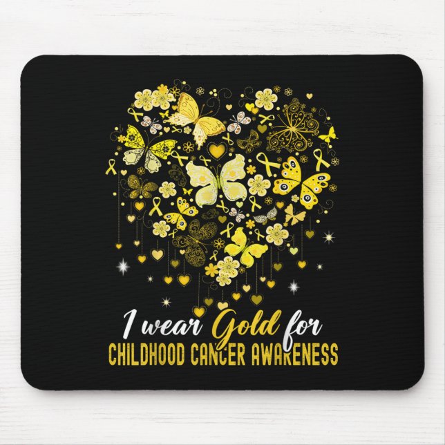 I Wear Gold For Childhood Cancer Awareness Butterf Mouse Pad (Front)