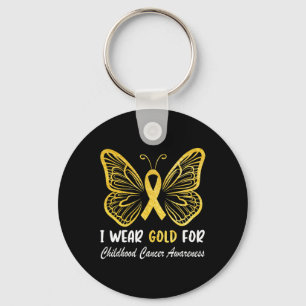 I Wear Gold For Childhood Cancer Awareness Golden  Key Ring