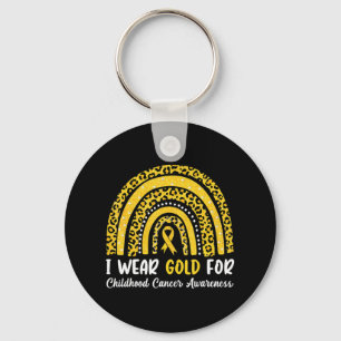 I Wear Gold For Childhood Cancer Awareness Rainbow Key Ring