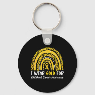 I Wear Gold For Childhood Cancer Awareness Rainbow Key Ring