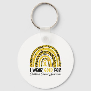 I Wear Gold For Childhood Cancer Awareness Rainbow Key Ring