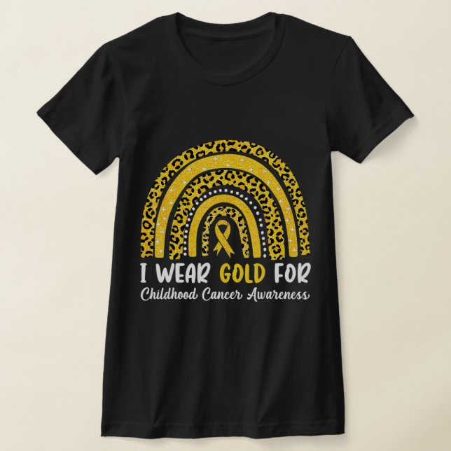 I Wear Gold For Childhood Cancer Awareness Rainbow T-Shirt (Laydown)