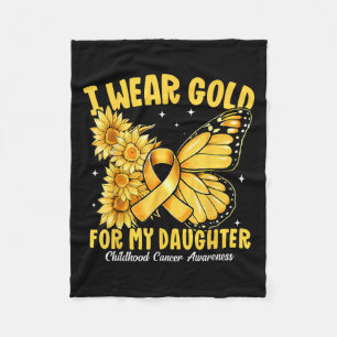 I Wear Gold For My Daughter Gold Ribbon Childhood Fleece Blanket