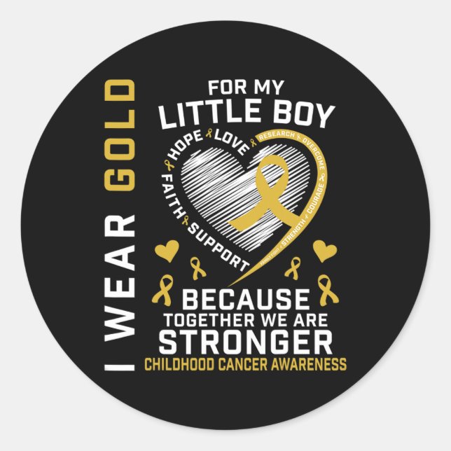 I Wear Gold For My Little Boy Son Childhood Cancer Classic Round Sticker (Front)