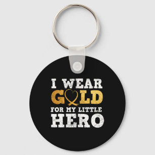 I Wear Gold For My Little Hero Cancer Awareness Te Key Ring