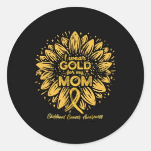 I Wear Gold For My Mum - Gold Sunflower Childhood Classic Round Sticker