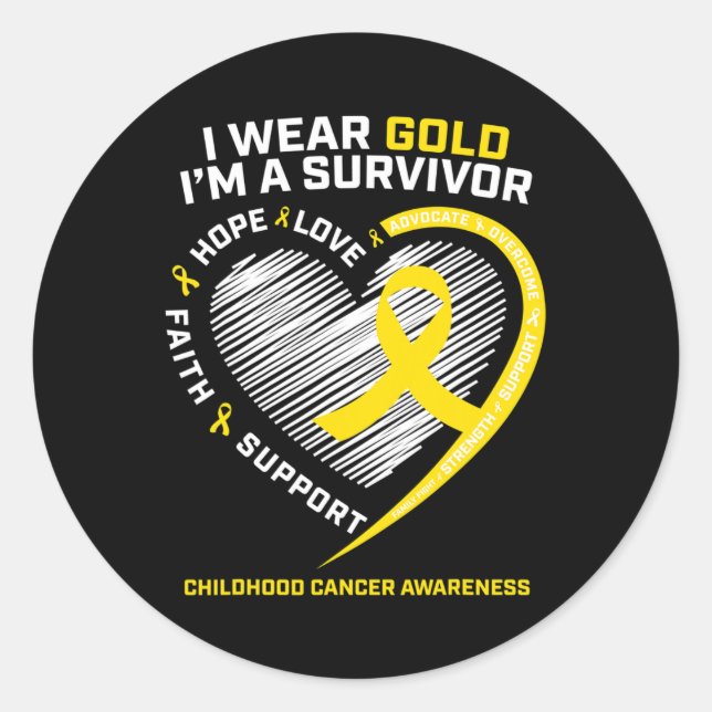 I Wear Gold I'm A Survivor Kids Childhood Cancer A Classic Round Sticker (Front)
