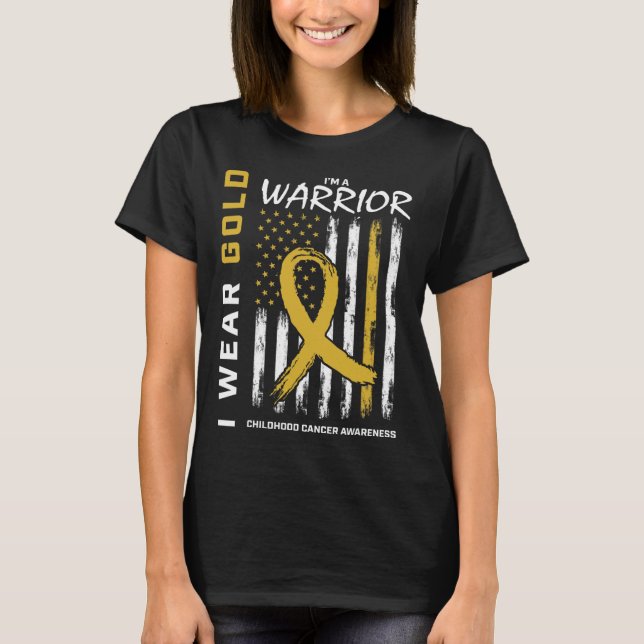 I Wear Gold Warrior Childhood Cancer Awareness Ame T-Shirt (Front)