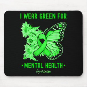 I Wear Green for Mental Health Awareness Butterfly Mouse Pad