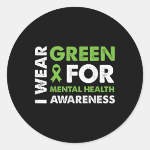 I Wear Green For Mental Health Awareness Green Rib Classic Round Sticker