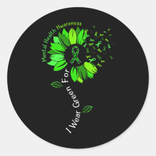 I Wear Green For Mental Health Awareness Green Rib Classic Round Sticker
