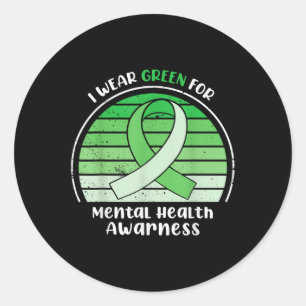 I Wear Green For Mental Health Awareness Green Rib Classic Round Sticker