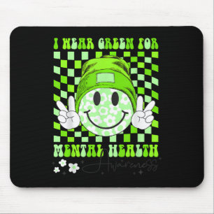 I Wear Green For Mental Health Awareness Groovy Sm Mouse Pad