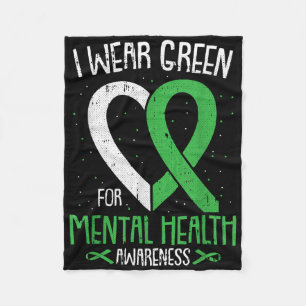 I Wear Green For Mental Health Awareness Ribbon Wa Fleece Blanket