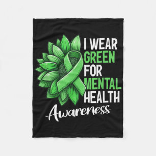 I Wear Green For Mental Health Awareness Sunflower Fleece Blanket