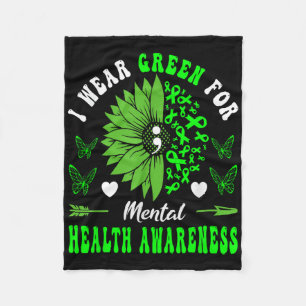 I Wear Green For Mental Health Awareness Sunflower Fleece Blanket