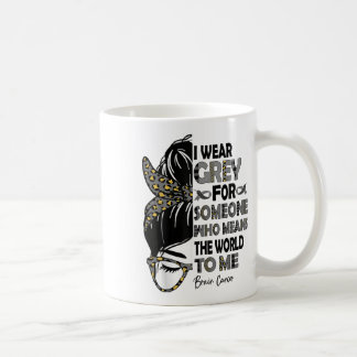 I Wear Grey Ribbon Messy Bun Brain Cancer Awarenes Coffee Mug