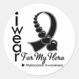 I Wear Melanoma Ribbon For My Hero Classic Round Sticker