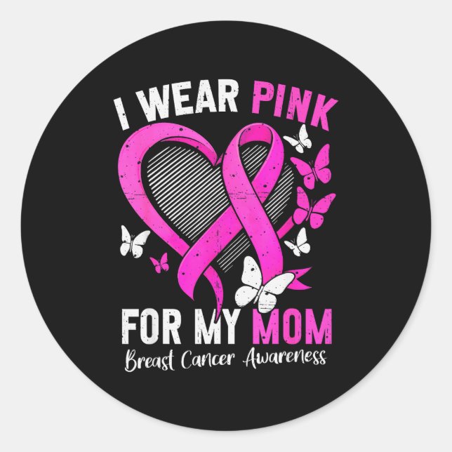 I Wear Nk For Mum Breast Cancer Awareness Butterfl Classic Round Sticker (Front)