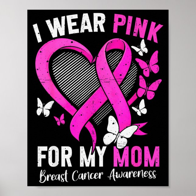 I Wear Nk For Mum Breast Cancer Awareness Butterfl Poster (Front)
