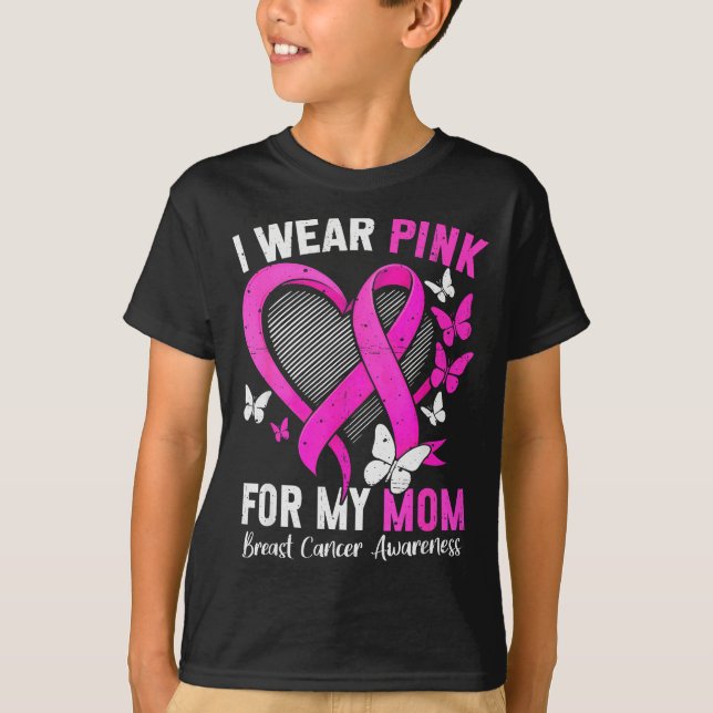 I Wear Nk For Mum Breast Cancer Awareness Butterfl T-Shirt (Front)