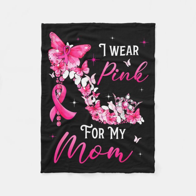 I Wear Nk For My Mom Breast Cancer Ribbon Suprt Gi Fleece Blanket (Front)