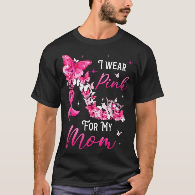 I Wear Nk For My Mom Breast Cancer Ribbon Suprt Gi T-Shirt (Front)