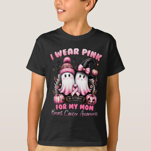 I Wear Nk For My Mum Halloween Breast Cancer Aware T-Shirt (Front)