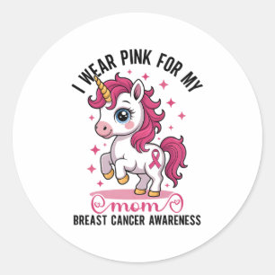 I Wear Nk For My Mum Unicorn Breast Cancer Awarene Classic Round Sticker