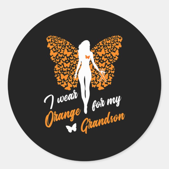 I Wear Orange For My Grandson Leukaemia MS Classic Round Sticker (Front)